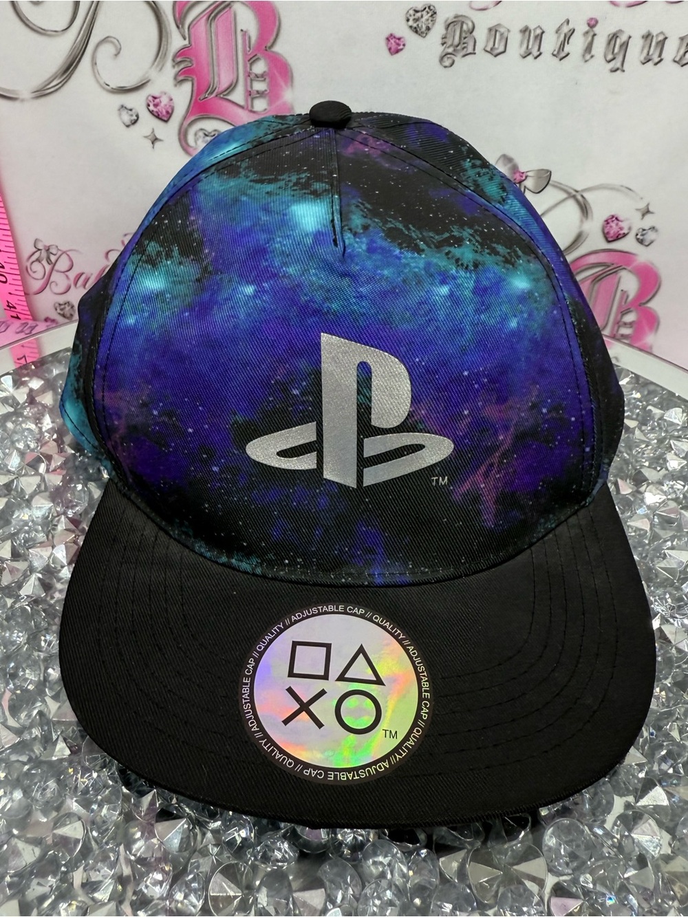 PlayStation hat Sony Galaxy Print Snapback Hat - Blue, Purple new with stickers